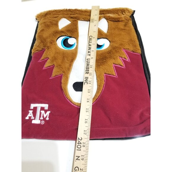 Texas A&M Drawstring Backpack Bag College Licensed 18” X 14” Faux Fur Mascot - Picture 7 of 8